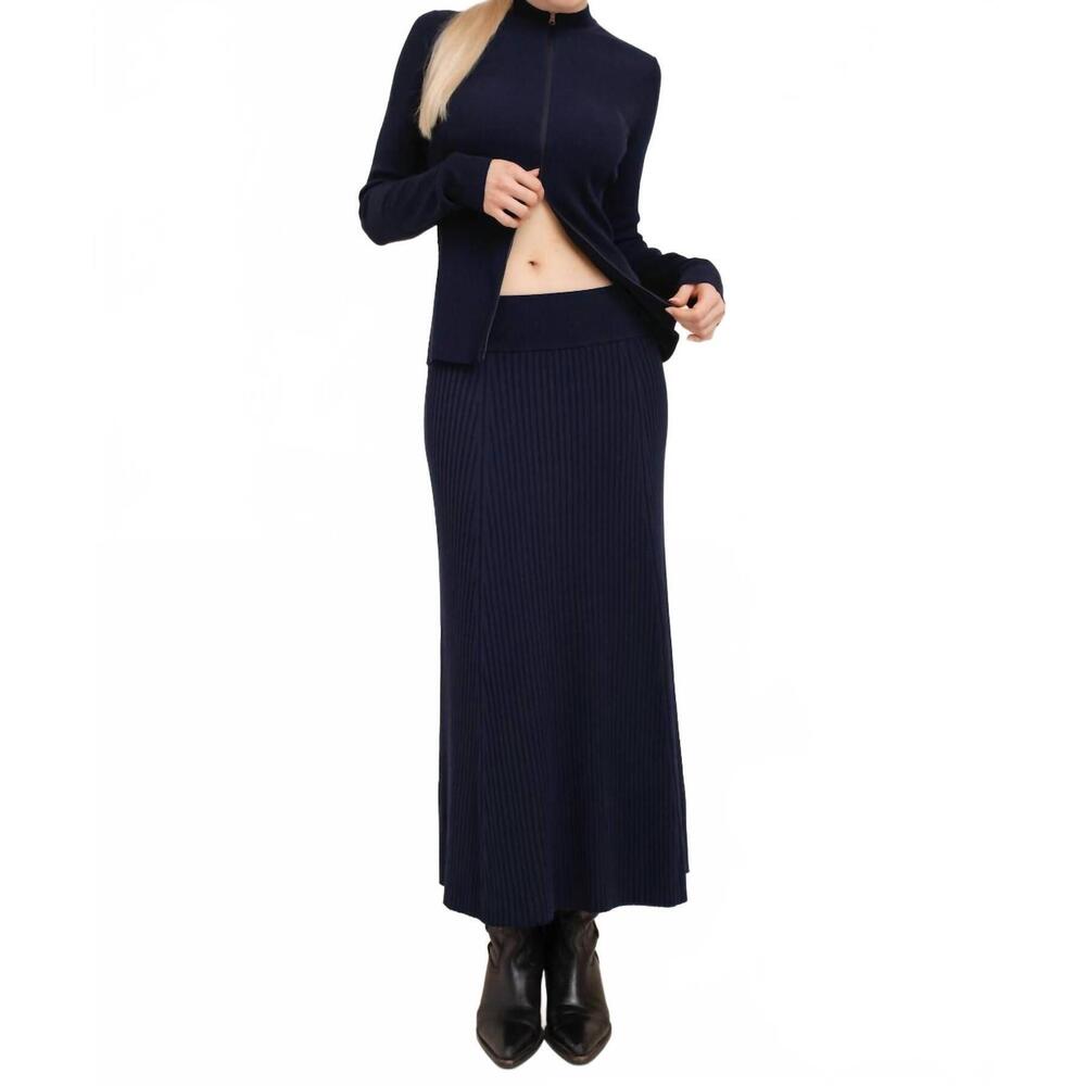 NEW PAPER LABEL afiya rib midi skirt in french navy